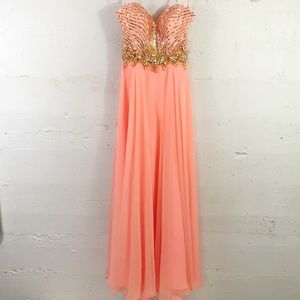 Mori Lee by Madeline Gardner Coral & Gold Bead Drs